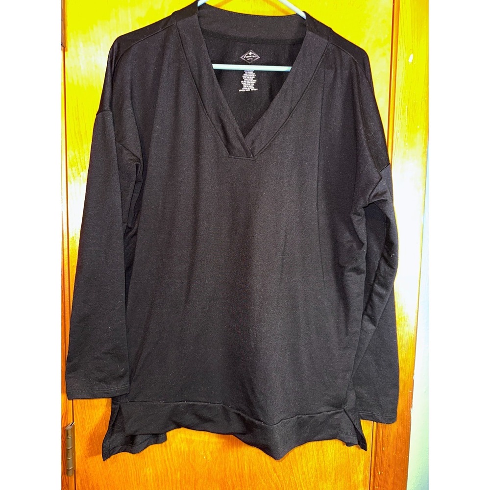 St Johns Bay Active Womens XL Black V-Neck Oversized Tunic Pullover Sweatshirt